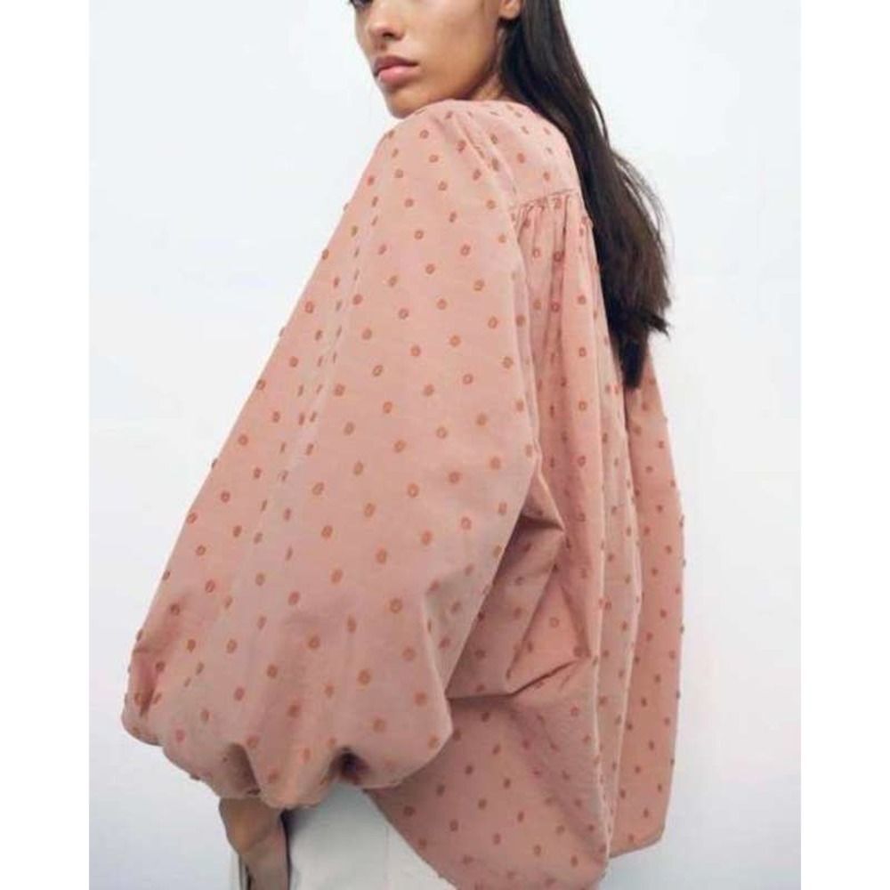 Zara EUC Puff Sleeves Polkadot Blouse Dust Pink Size M - Picture 3 of 9